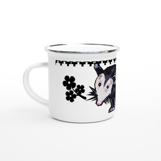 White 12oz Enamel Mug - Opossum Nation Store