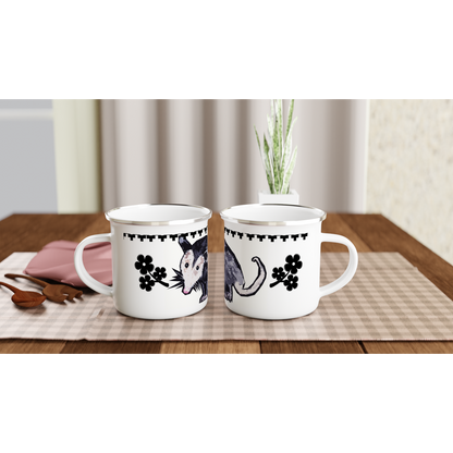 White 12oz Enamel Mug - Opossum Nation Store